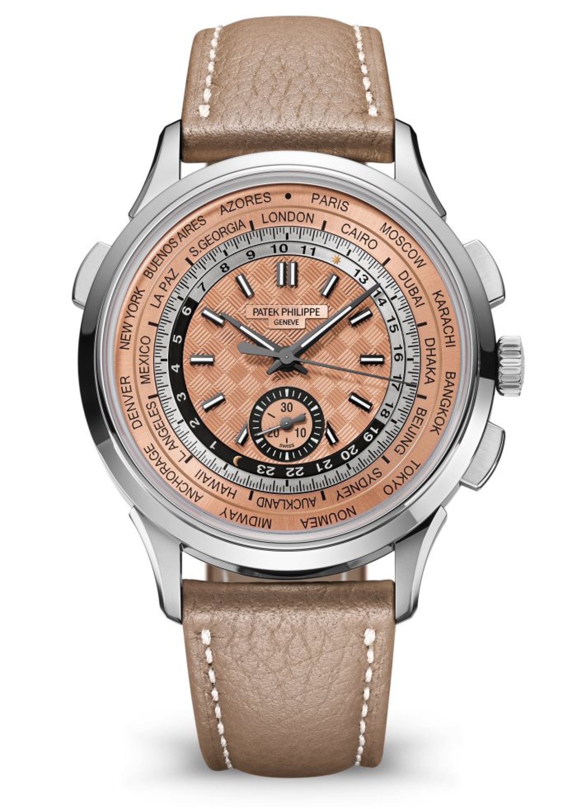 Patek Philippe Weltzeituhr, Flyback-Chronograph. Face