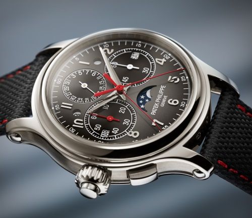 Schleppzeiger-Monopusher-Chronograph für Linkshänder, Ewiger Kalender.