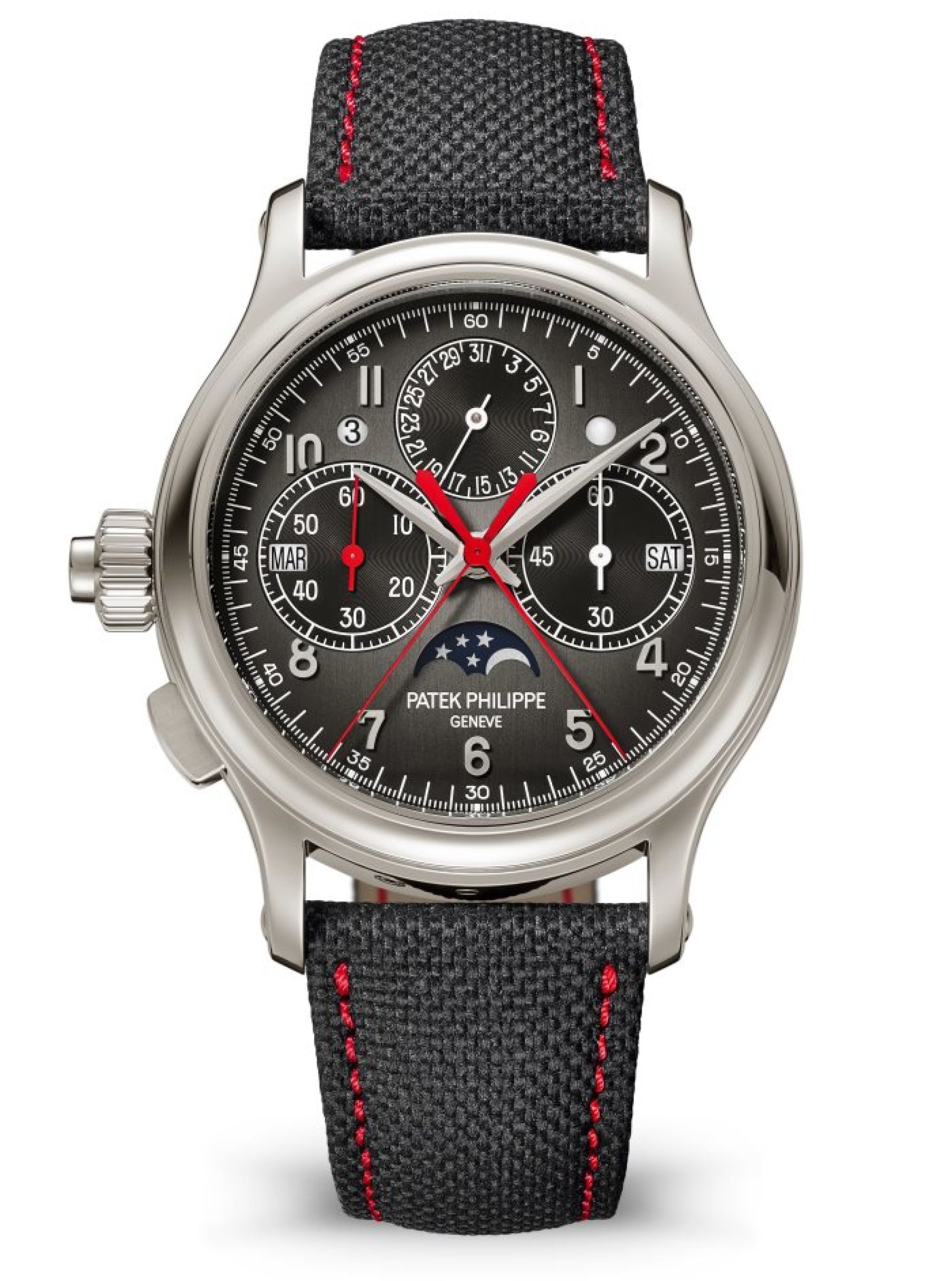 Patek Philippe Schleppzeiger-Monopusher-Chronograph für Linkshänder, Ewiger Kalender. Face